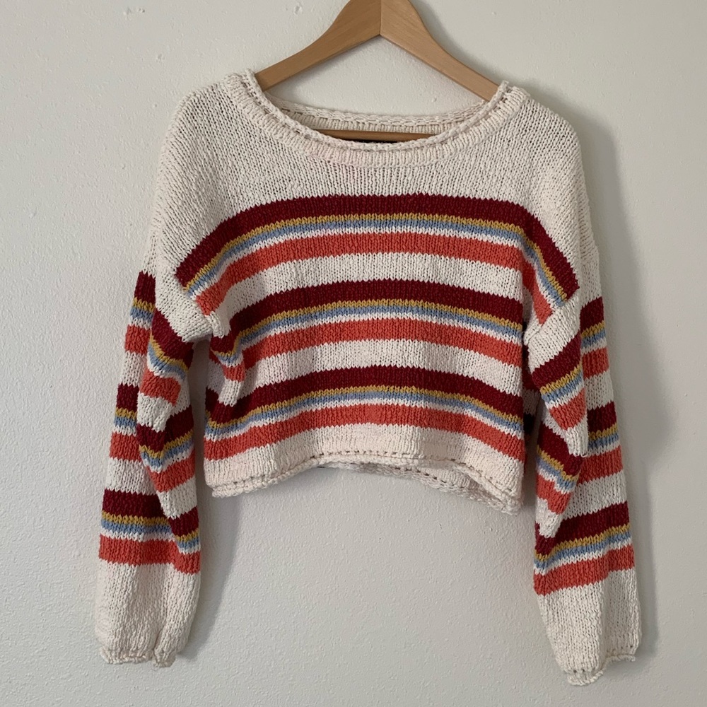FOREVER 21 | Retro Striped Cropped Knit Sweater
